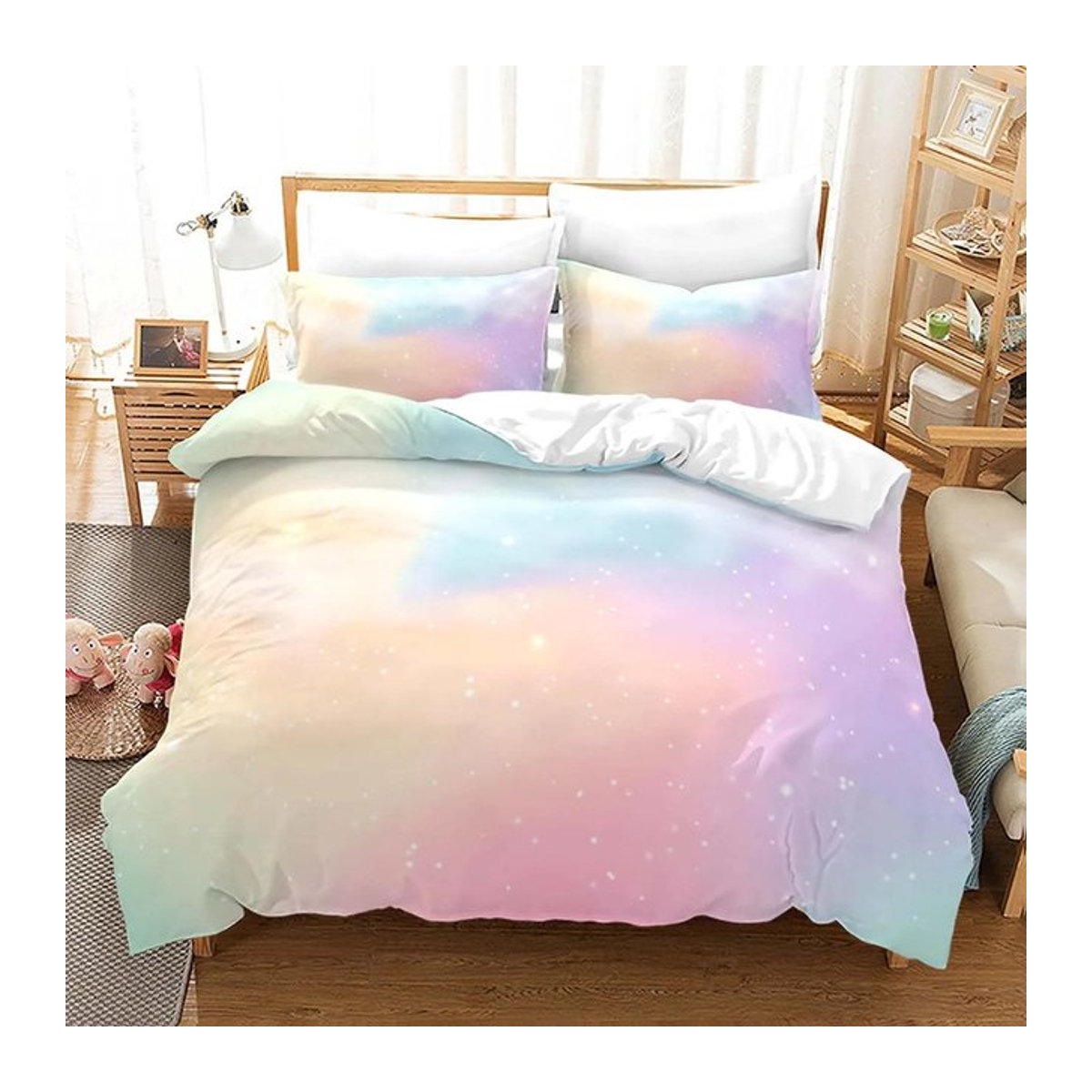 Lodestar Bettwäsche-Set mit Regenbogen-Farbverlauf und Wolken-Print, 3-teilig, Multicolor, B/H: 140 x 200 cm - Bild 1