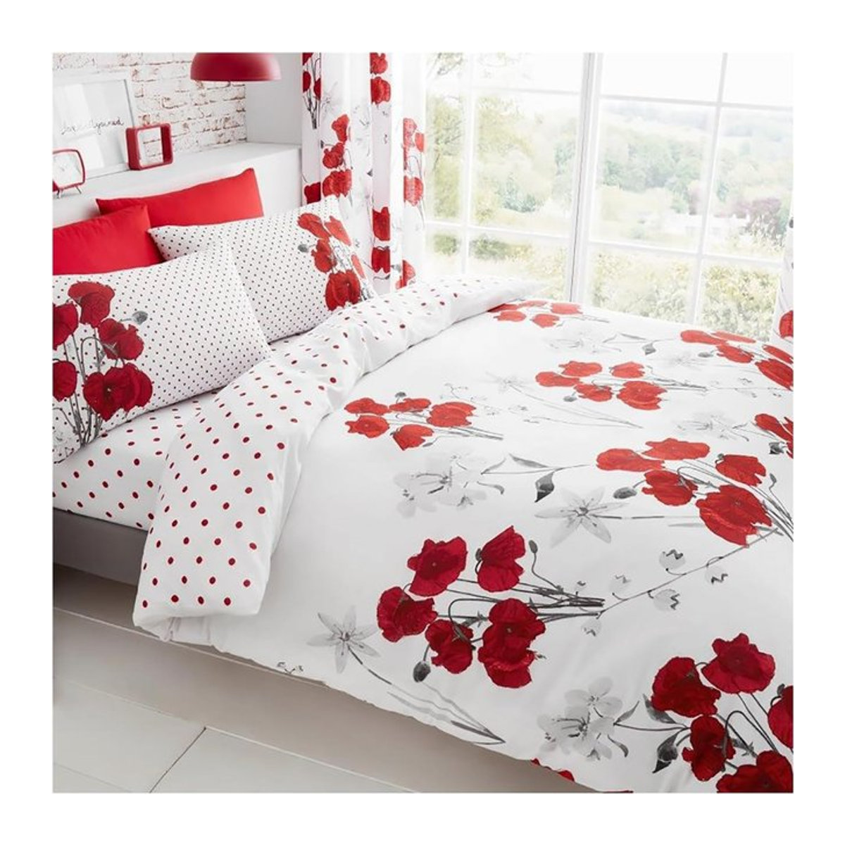 Lodestar Bettwäsche Set mit rotem Blumenmuster aus 100% Polyester, Farbe: Rot, B/H: 228 x 228 cm - Bild 1