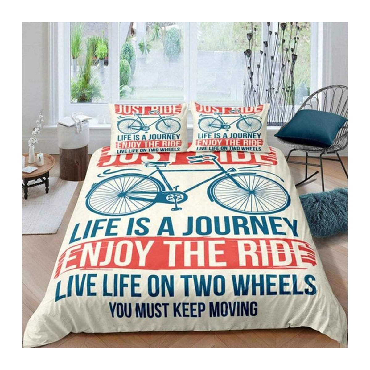 Lodestar Bettwäsche Set Rosa mit Fahrrad und Blumenmuster, B/H: 135 x 200 cm - Bild 1