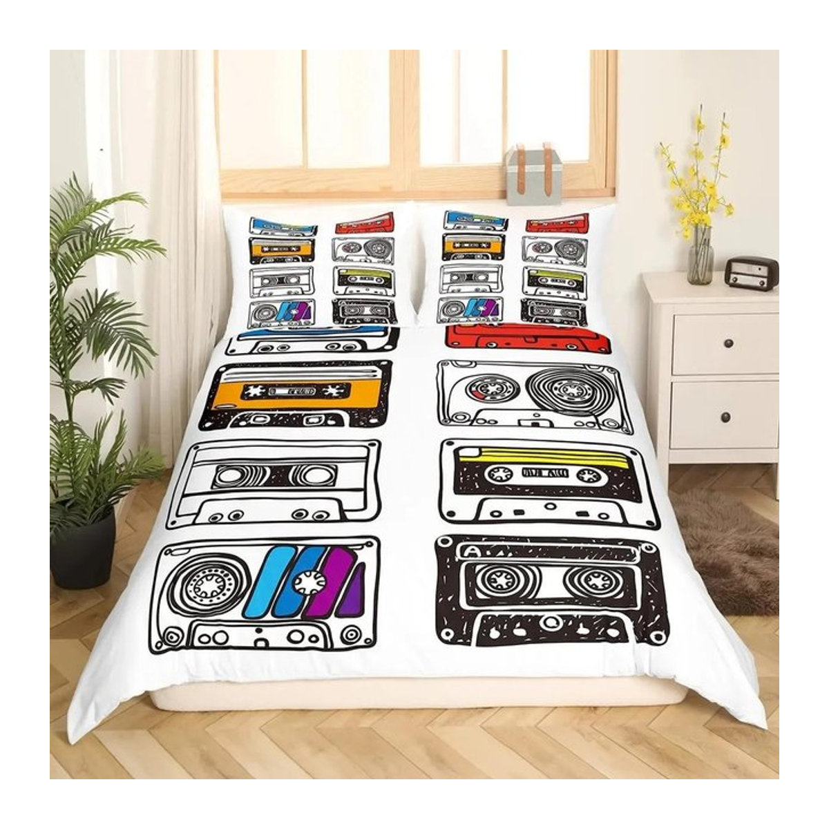 Lodestar Bettwäsche Set Vintage Blues mit Schallplatten und Gitarren Motiv in Dunkellavendel, Breite: 70 cm, Länge: 133 cm - Bild 1