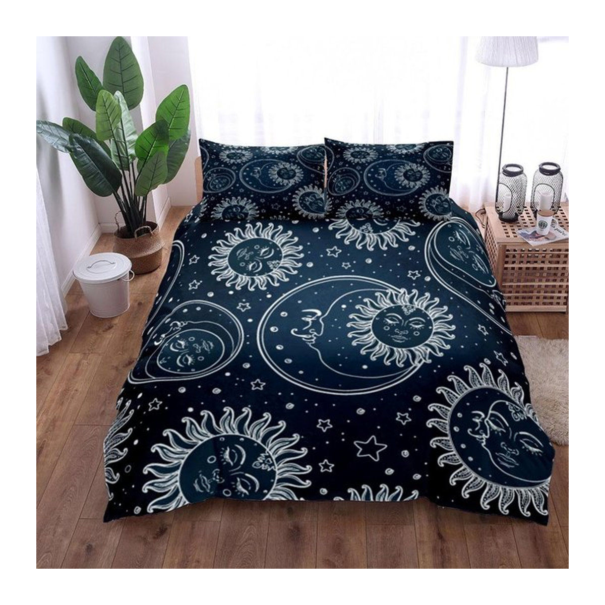 Lodestar Bettwäsche Set Vintage Himmelskörper Sonne Mond Multicolor B/H: 135 x 200 cm - Bild 1