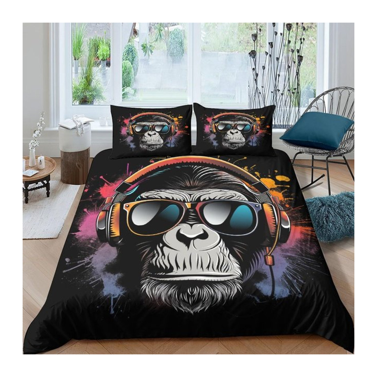 Lodestar Bettwäscheset mit 3D Gorilla Aquarell-Design in Blau und Multicolor, B/H: 135 x 200 cm - Bild 1