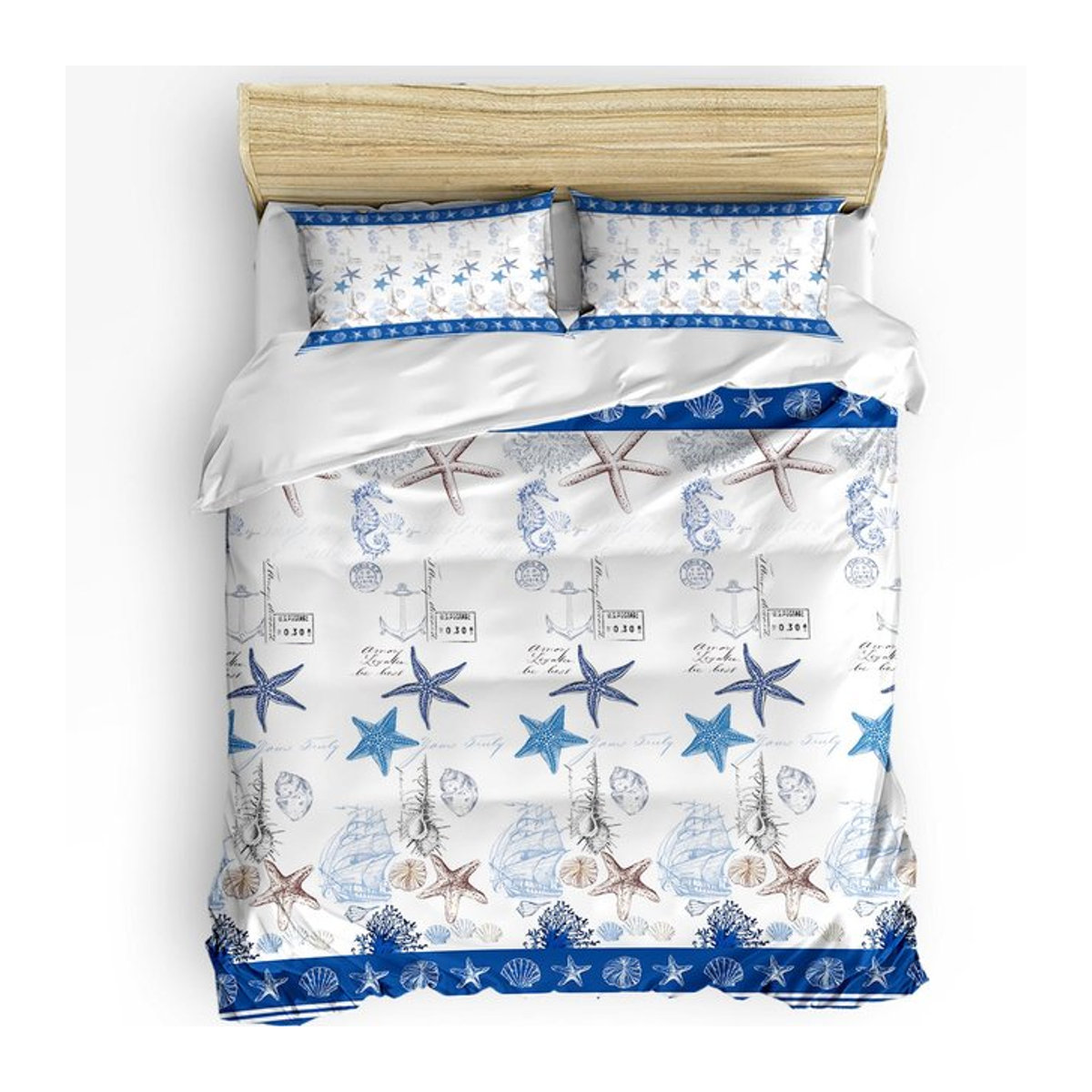 Lodestar Bettwäscheset mit Seepferdchen-Design im nautischen Ozean-Stil, 3-teiliges Bettwäscheset mit Reißverschluss, B/H: 135 x 200 cm - Bild 1