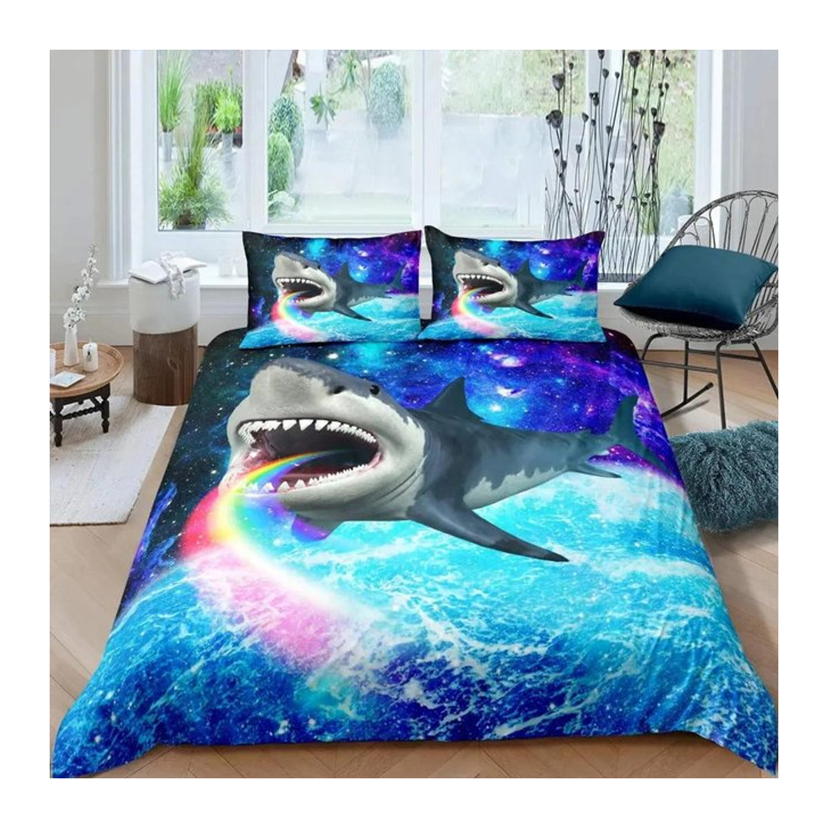 Lodestar Bettwäscheset Tiefseehai mit Unterwasserwelt-Motiv, Schwarz/Multicolor, B/H: 135 x 200 cm - Bild 1