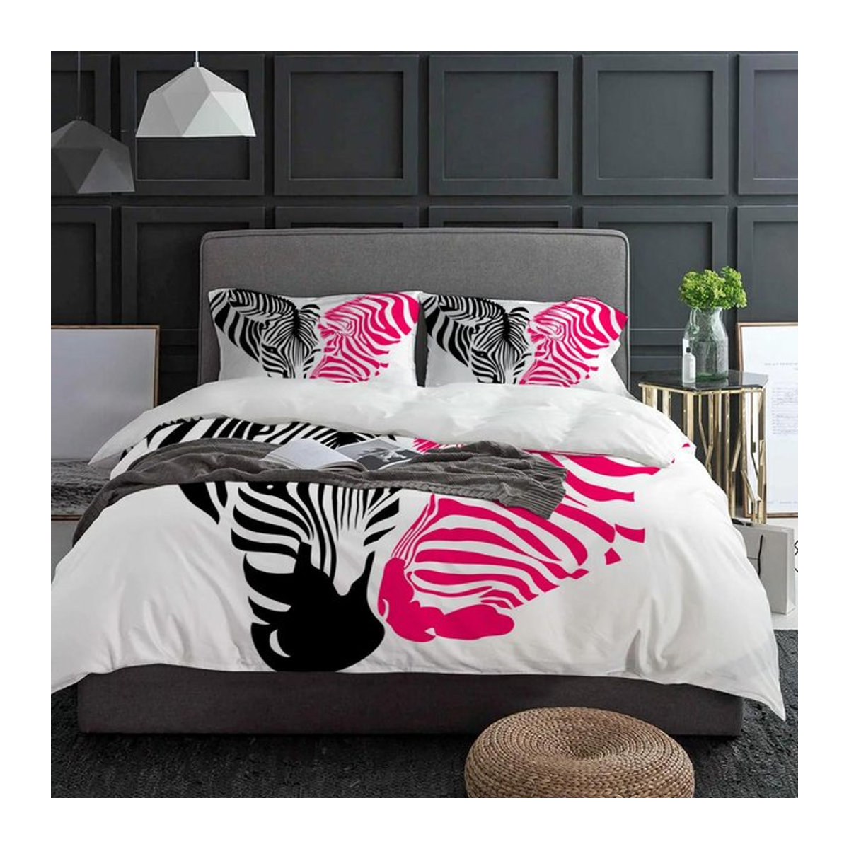 Lodestar Bettwäscheset Zebra Streifen Herzförmig 3-teilig Schwarz Weiß Pink mit Reißverschluss B/H: 135 x 200 cm - Bild 1
