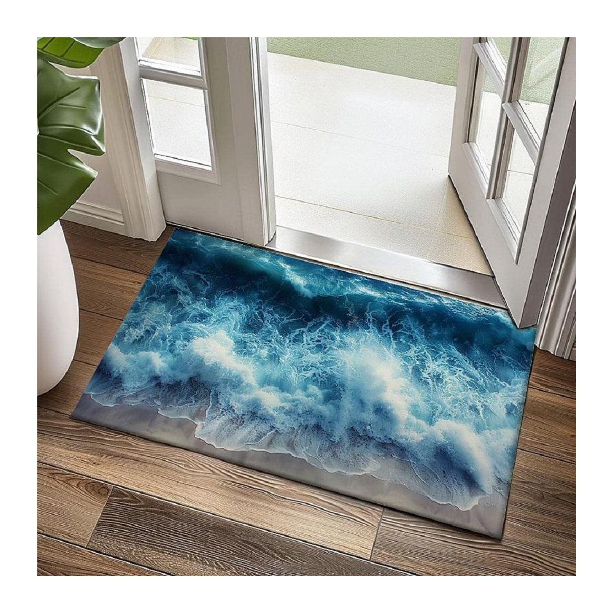 Lodestar Bodenmatte Strandblick mit Kokospalmen und Ozean Motiv in Weiß, B/B: 60 x 40 cm - Bild 1