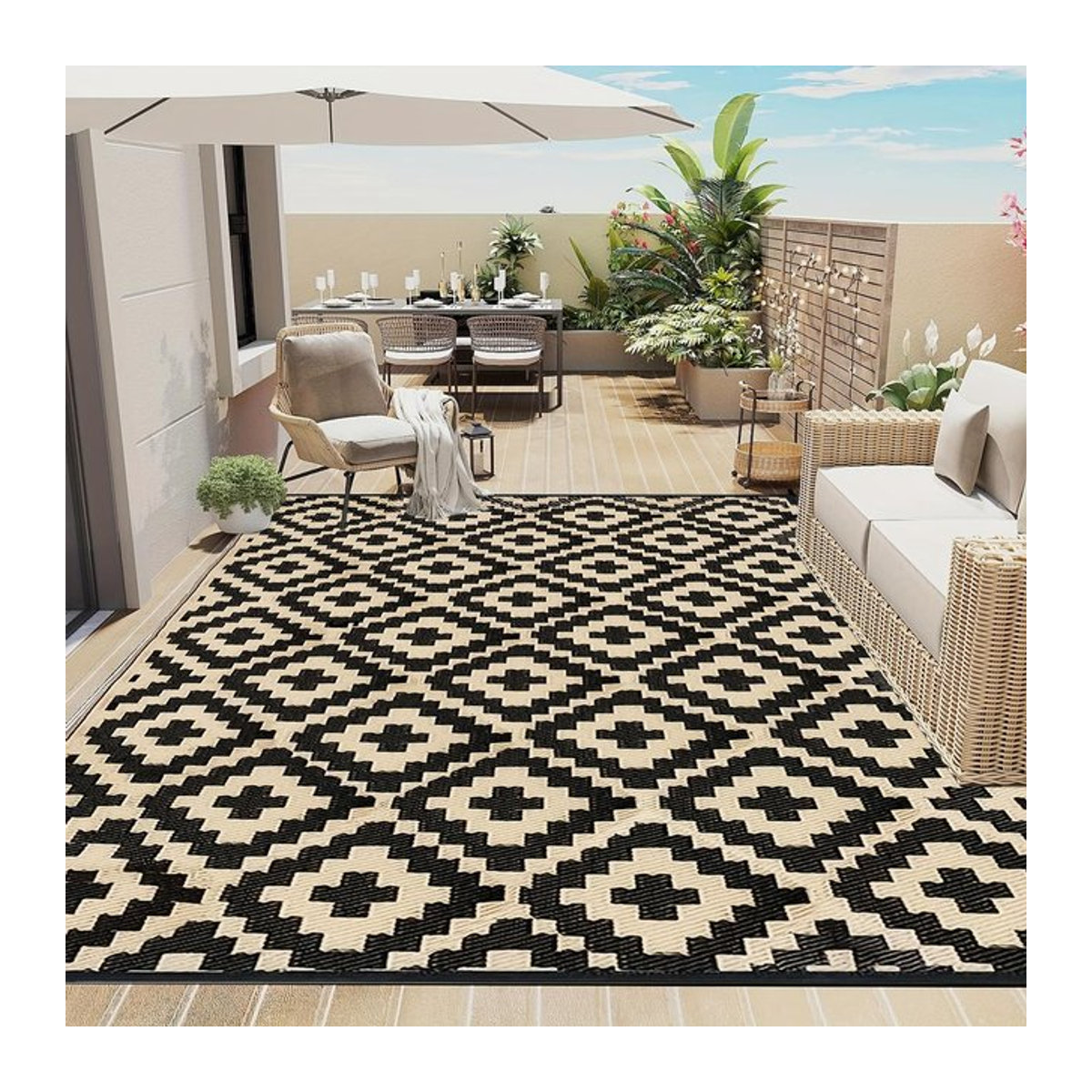 Lodestar Bohemianische Strandmatte Gestreift, Wasserdicht und Wendbar, Outdoor Terrassenteppich für Balkon und Camping, B/L: 120 x 160 cm - Bild 1