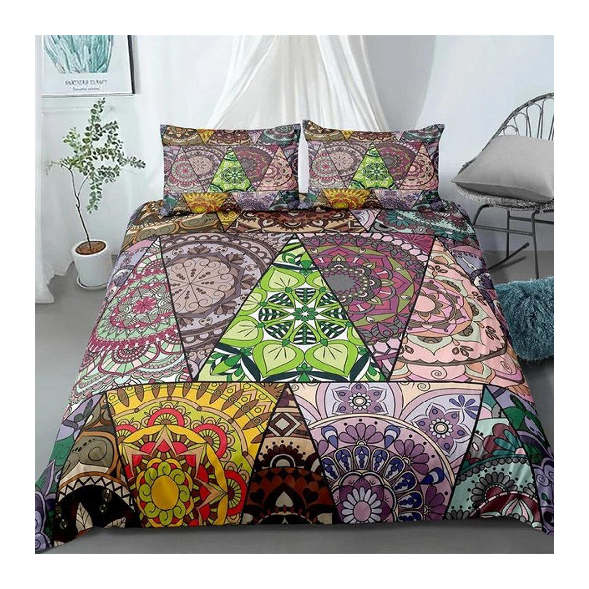 Lodestar Boho Mandala Bettwäscheset mit Reißverschluss, King Size Doppelbett-Set, Breite: 70 cm, Länge: 133 cm - Bild 1