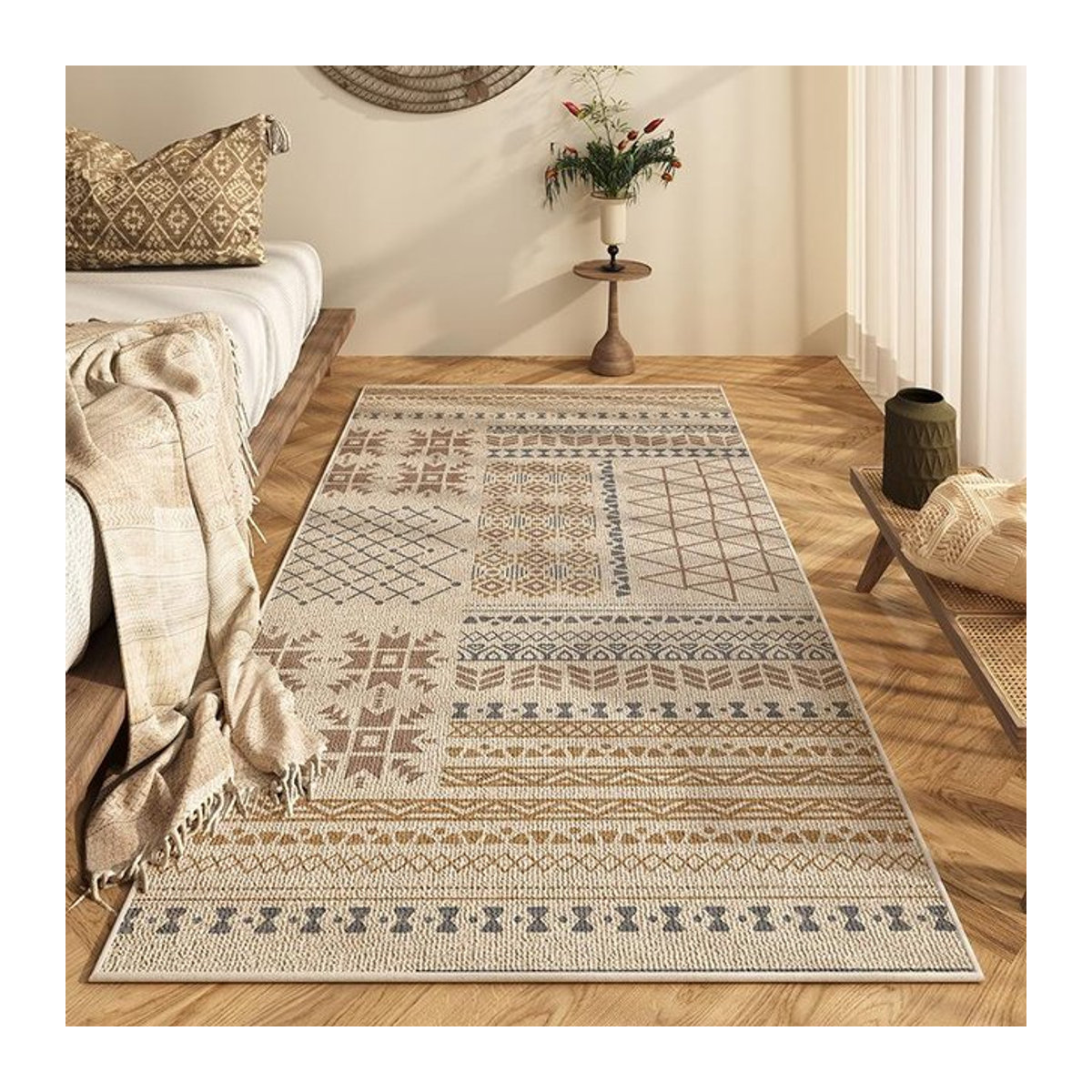 Lodestar Ethnisch Geometrischer Teppich in Neutralen Tönen, Waschbarer Läufer im Boho-Stil, B: 120 cm, L: 160 cm - Bild 1