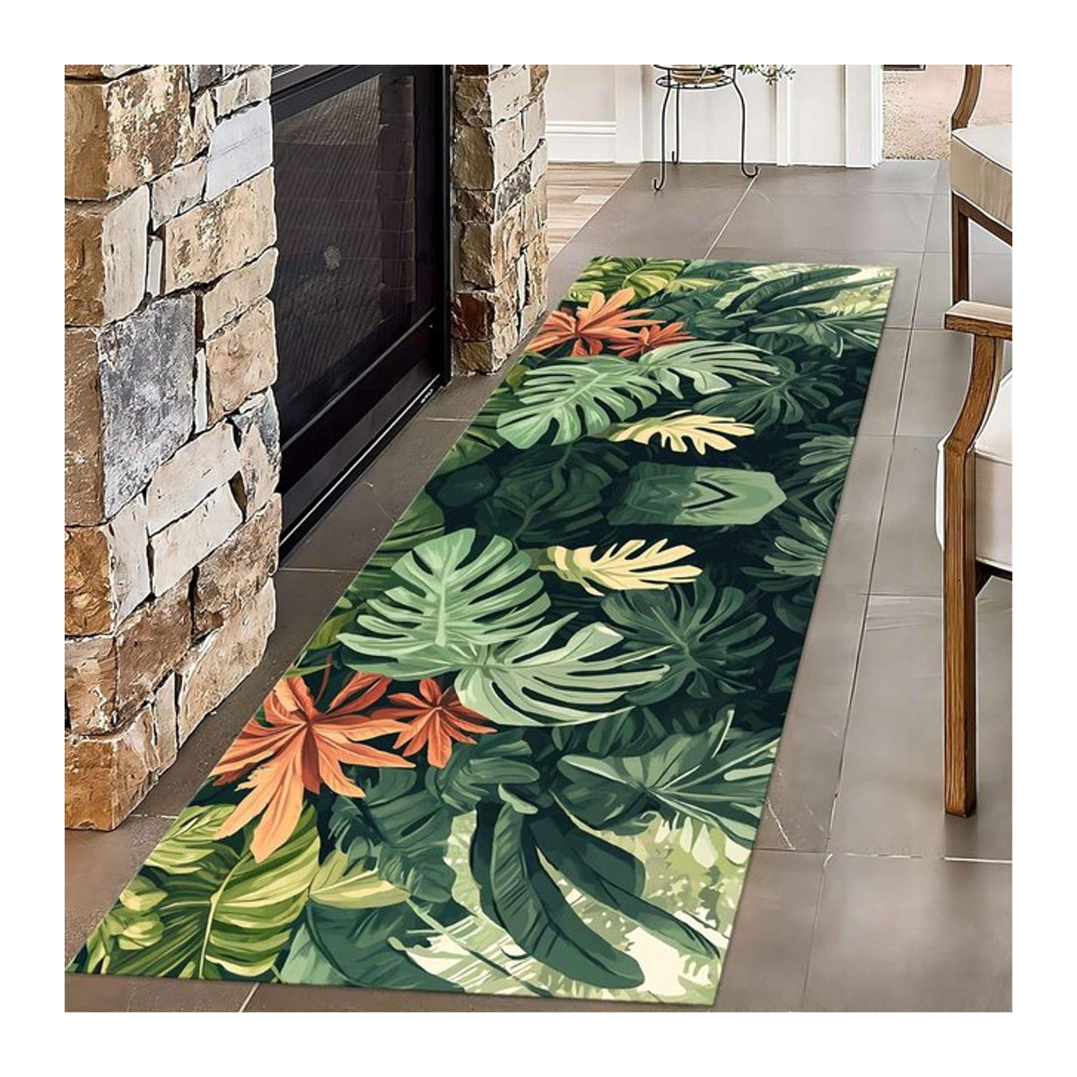 Lodestar Flurläufer Teppich mit grünem Monstera 3D Design, Boho Blättermuster, rutschfest und weich, B/T: 40 x 120 cm - Bild 1