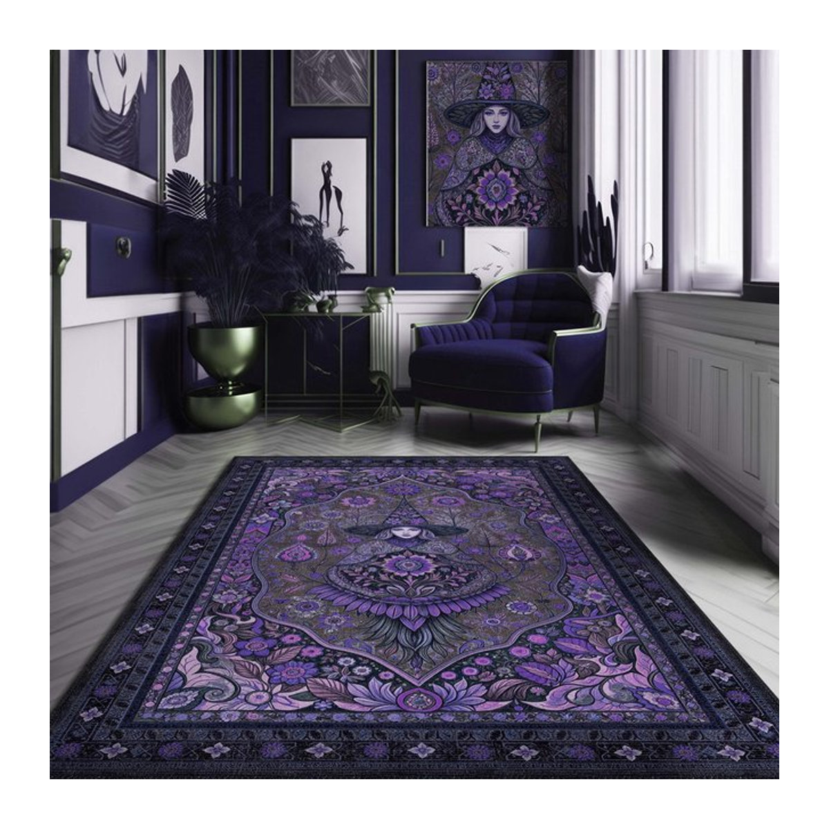 Lodestar Hexerei Teppich Lila Gotisch Mystisch mit Floralem Design, B/B: 80 x 120 cm - Bild 1