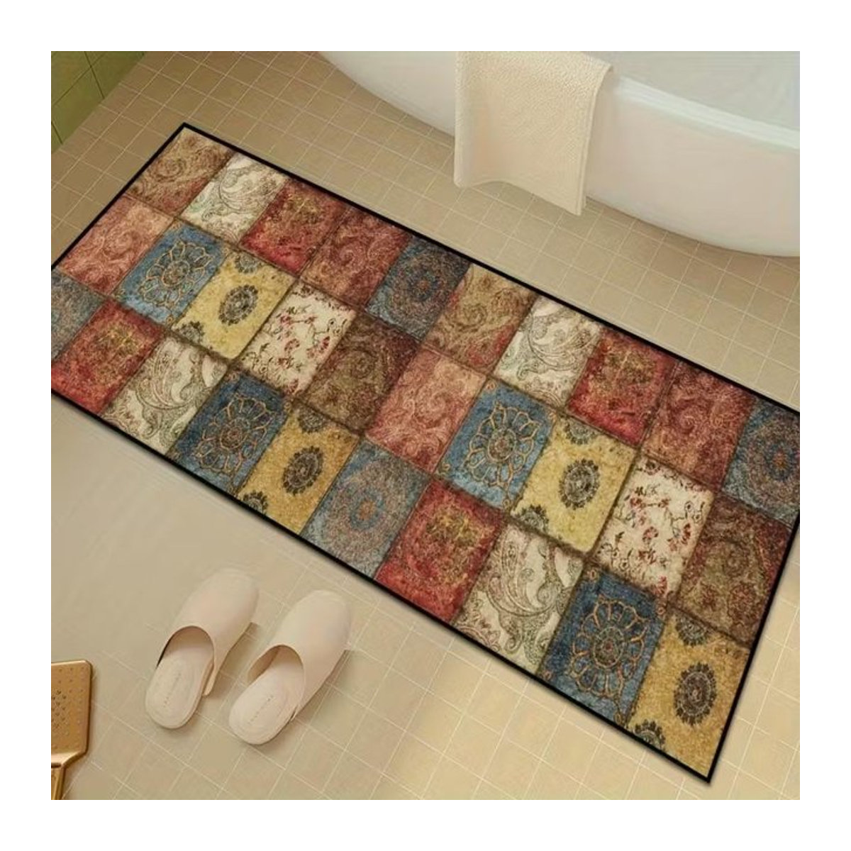 Lodestar Küchenläufer mit rotem Blumenmuster und grünen Blättern, rutschfest, B/T: 40 x 120 cm - Bild 1