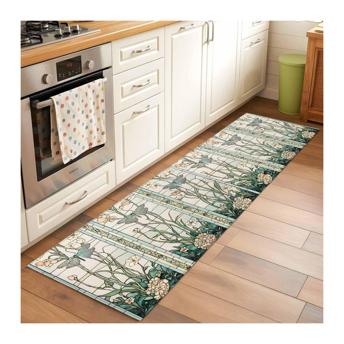Lodestar Läufer Teppich mit Blumenmuster und Pflanzendesign in Grün, B/T: 40 x 120 cm - Bild 1