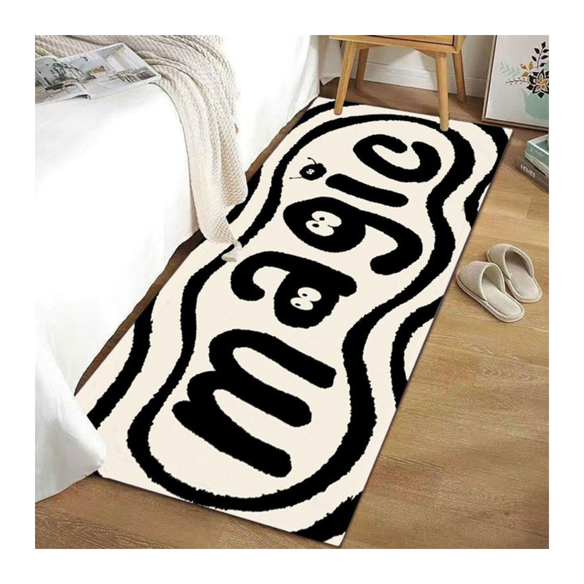 Lodestar Läufer Teppich mit Monster Muster in Schwarz Weiß, rutschfest und waschbar, B/T/H: 40 x 120 cm - Bild 1