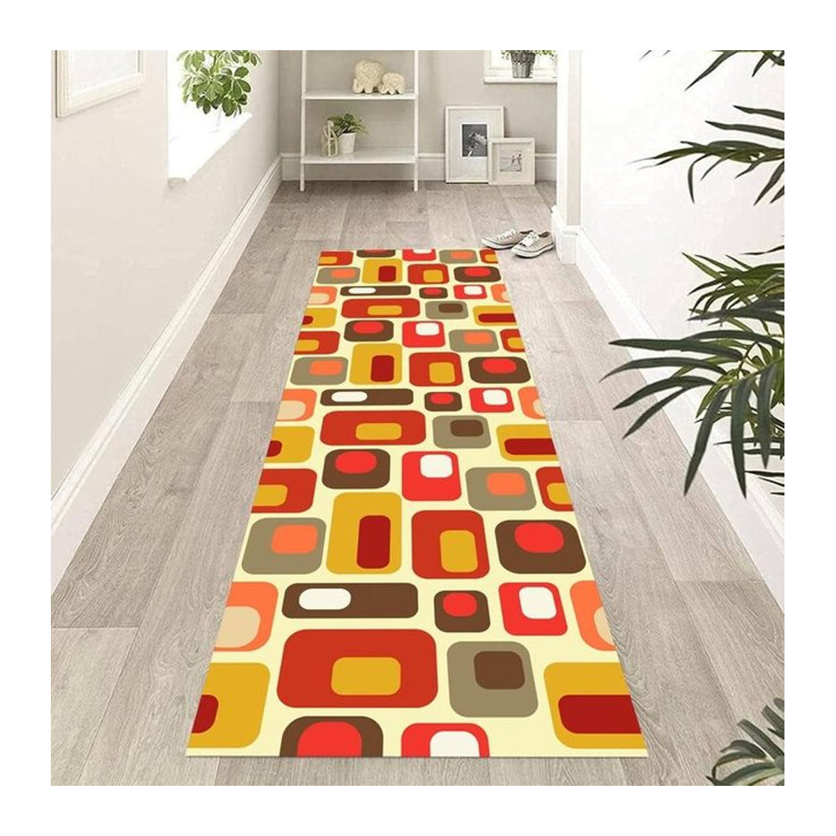 Lodestar Läuferteppich mit buntem geometrischem quadratischem Druck, modern und rutschfest, B/T: 50 x 150 cm - Bild 1