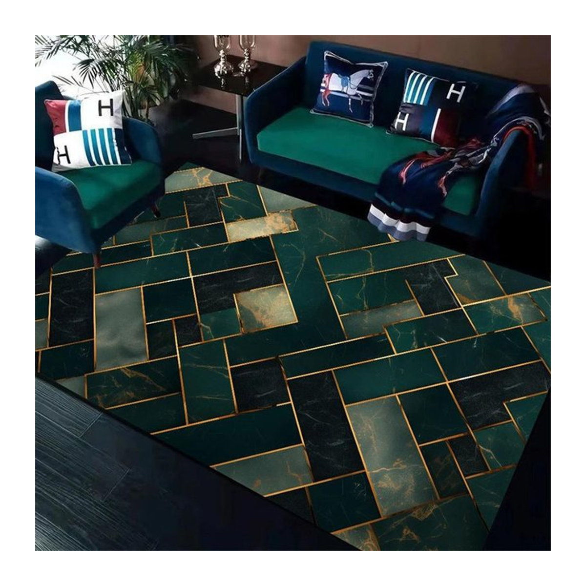 Lodestar Moderner Geometrischer Teppich mit Marmor Textur in Grün, B/T: 60 x 40 cm - Bild 1