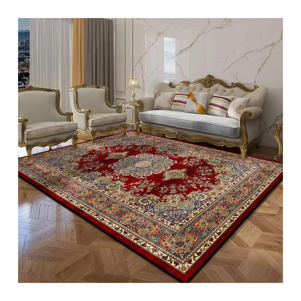 Lodestar Persischer Teppich Rot, Waschbarer Bodenmatte für Wohnzimmer und Schlafzimmer, B/T: 60 x 40 cm - Bild 1