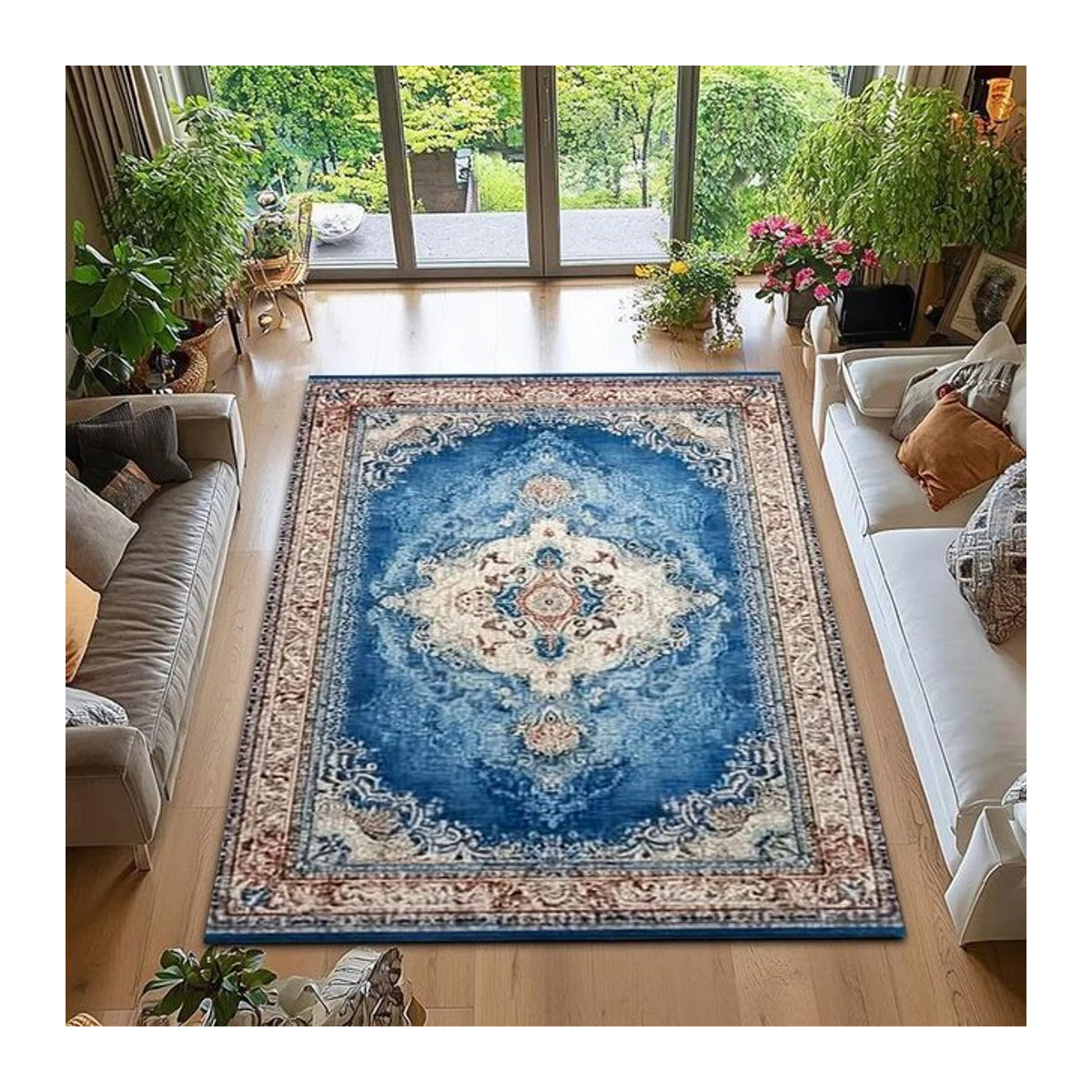 Lodestar Persischer Vintage Teppich Blau, Waschbare Lounge Matte für Wohnzimmer und Schlafzimmer, B/T: 60 x 40 cm - Bild 1
