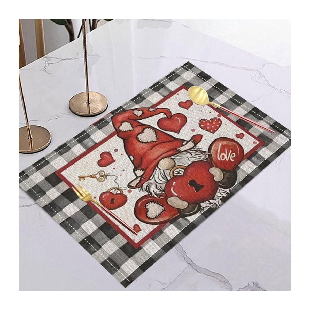 Lodestar Platzset Valentinstag Herz Cartoon Wichtel Rose Multicolor B/B: 32 x 42 cm - Bild 1