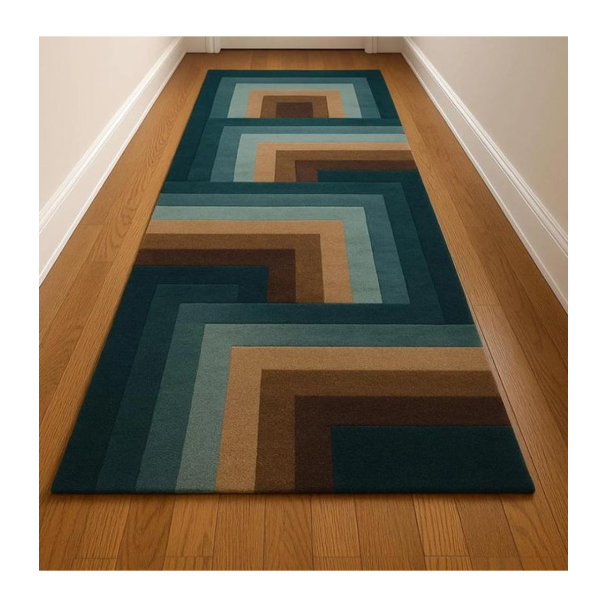 Lodestar Retro Color Block Läufer Teppich im Mid Century Modern Stil, Abstrakt Geometrisch, Bunt (Rot, Petrol, Senf), B/T: 40 x 120 cm - Bild 1
