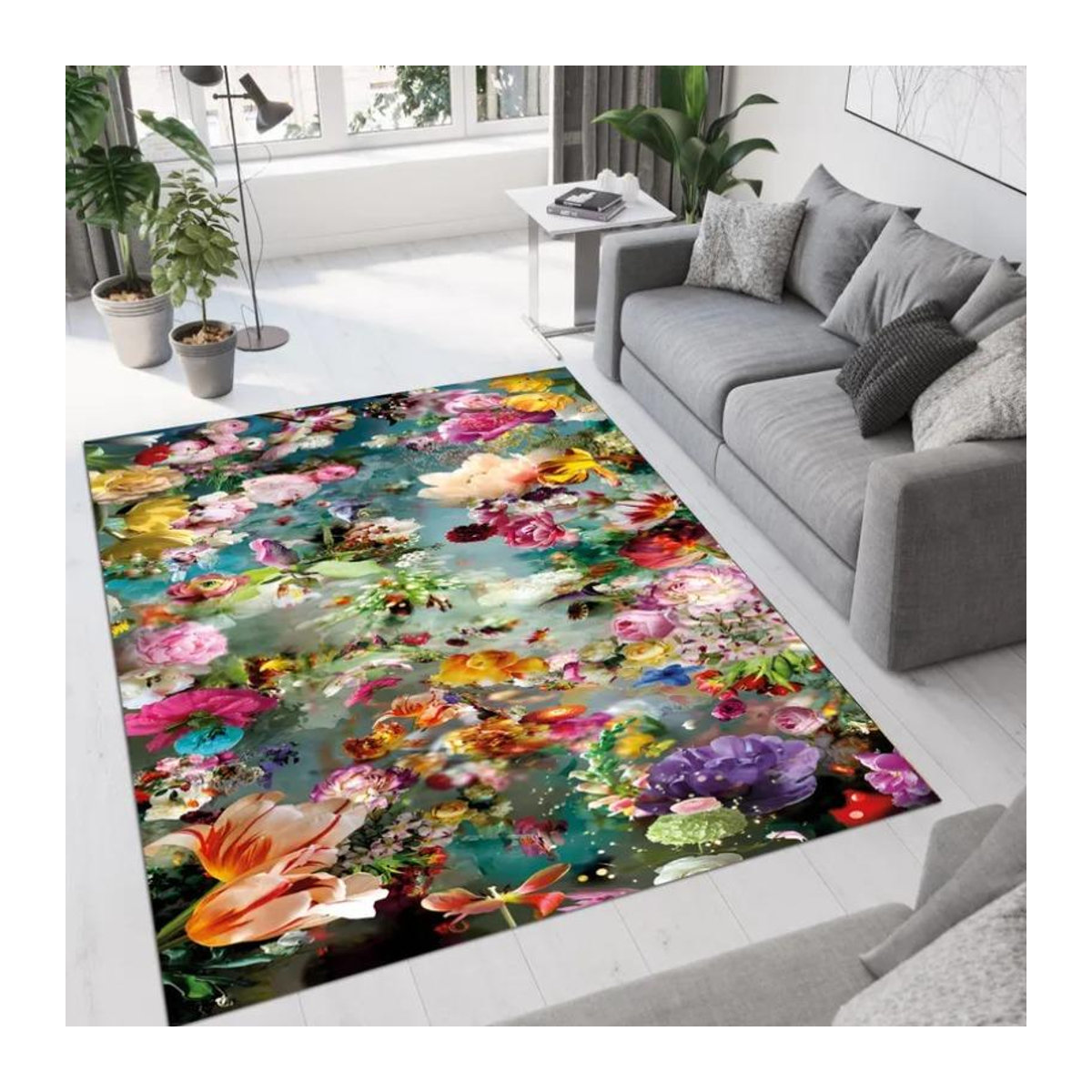 Lodestar Rosenblumen Teppich Bunt Boho Retro Design für Wohnzimmer und Schlafzimmer B/B: 80 x 120 cm - Bild 1