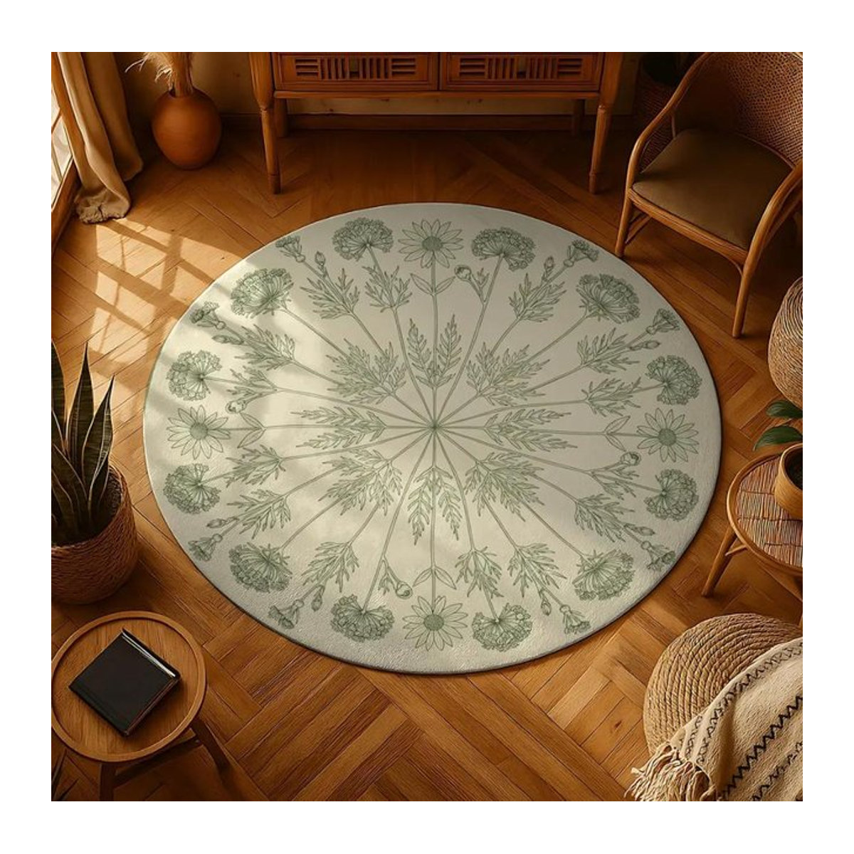 Lodestar Rund Teppich mit Retro-Floral-Print Rutschfeste Fußmatte für Wohnzimmer und Schlafzimmer Durchmesser: 40 cm - Bild 1