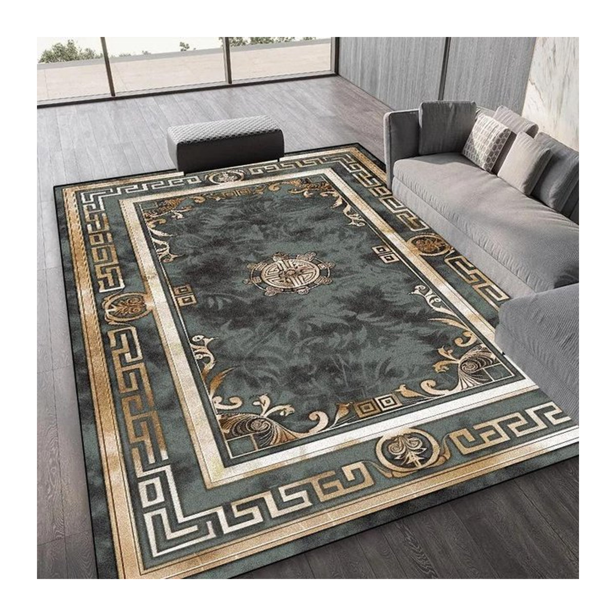 Lodestar Teppich in Grau mit griechischer Bordüre im Vintage Design, B/T: 60 x 40 cm - Bild 1