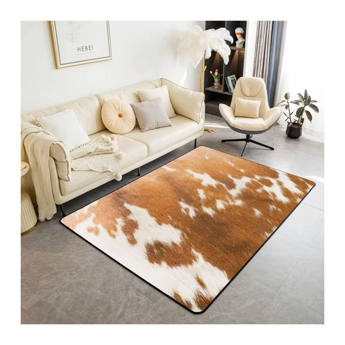 Lodestar Teppich mit Kuhfellmuster in Braun-Weiß, strukturierter Kunstlederteppich für Wohnzimmer und Schlafzimmer, B/B: 120 x 160 cm - Bild 1