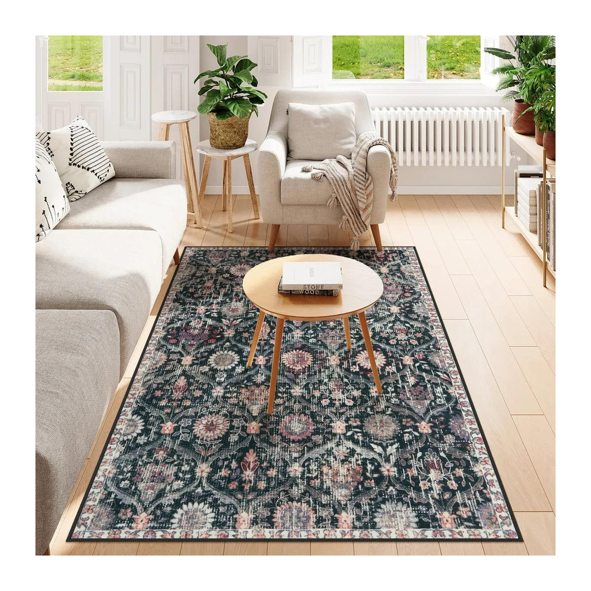 Lodestar Vintage Teppich Marokkanisches Rankwerk in Blau und Multicolor, Waschbare Fußmatte für Flur und Balkon, B/T: 60 x 40 cm - Bild 1