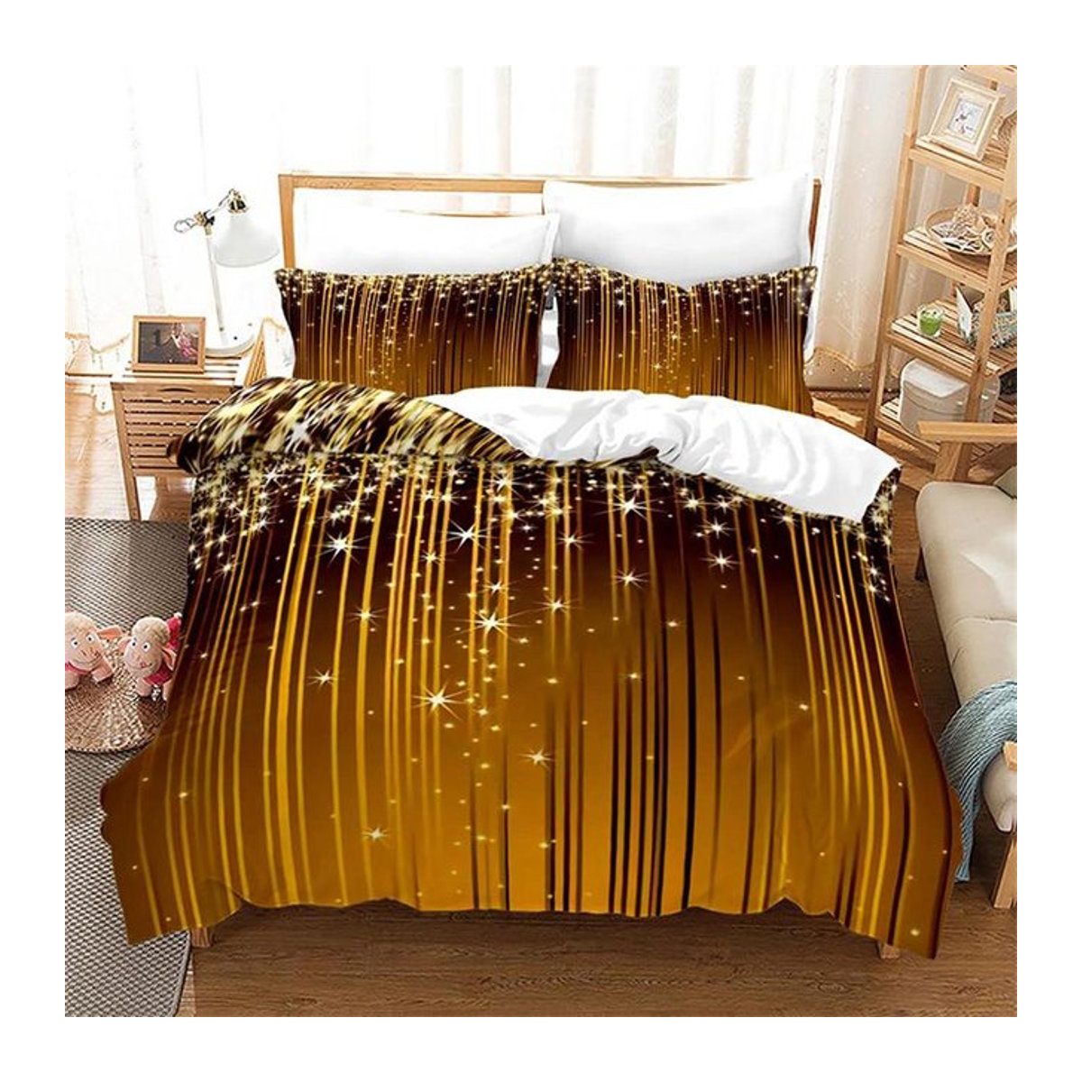 Lodestar Weihnachts-Bettwäsche-Set mit Sternen, Schneeflocken und Glockenmuster in Rot, 3-teilig, B/H: 135 x 200 cm - Bild 1