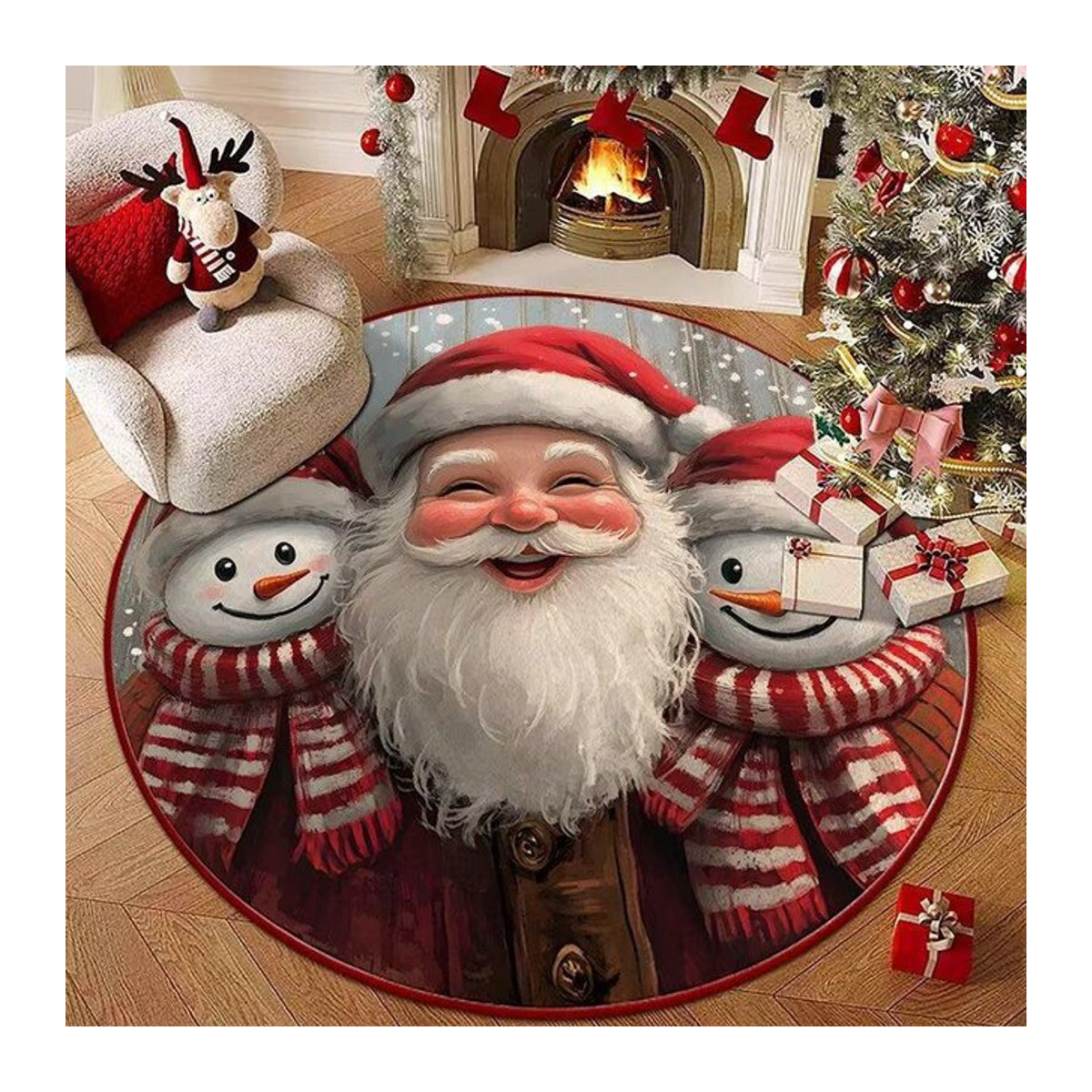 Lodestar Weihnachtsteppich mit Weihnachtsmann und Schneemann, Rund, Rot, Durchmesser: 40 cm - Bild 1