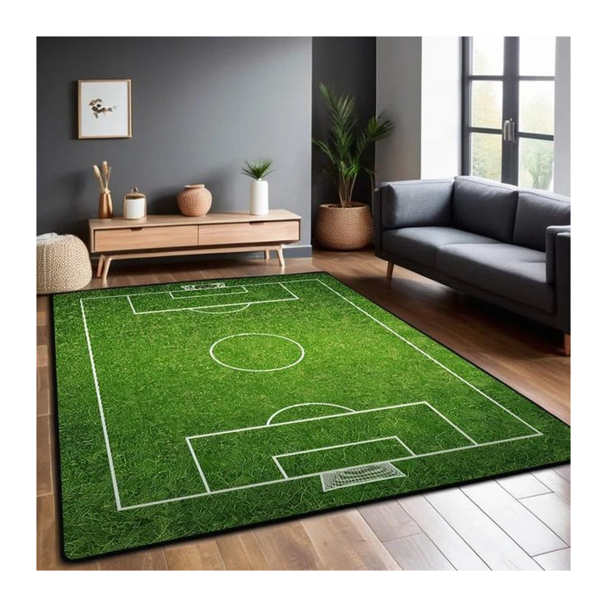 Lodestar Wohnzimmer Teppich mit Fußballplatz-Design in Grün und Weiß, B/T: 120 x 80 cm - Bild 1