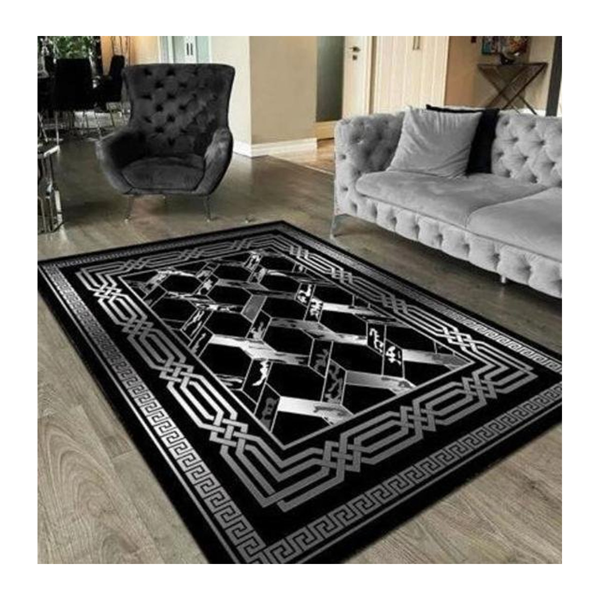 Lodestar Wohnzimmerteppich mit Marmormuster in Schwarz, rutschfest und leicht zu reinigen, B/T: 160 x 120 cm - Bild 1