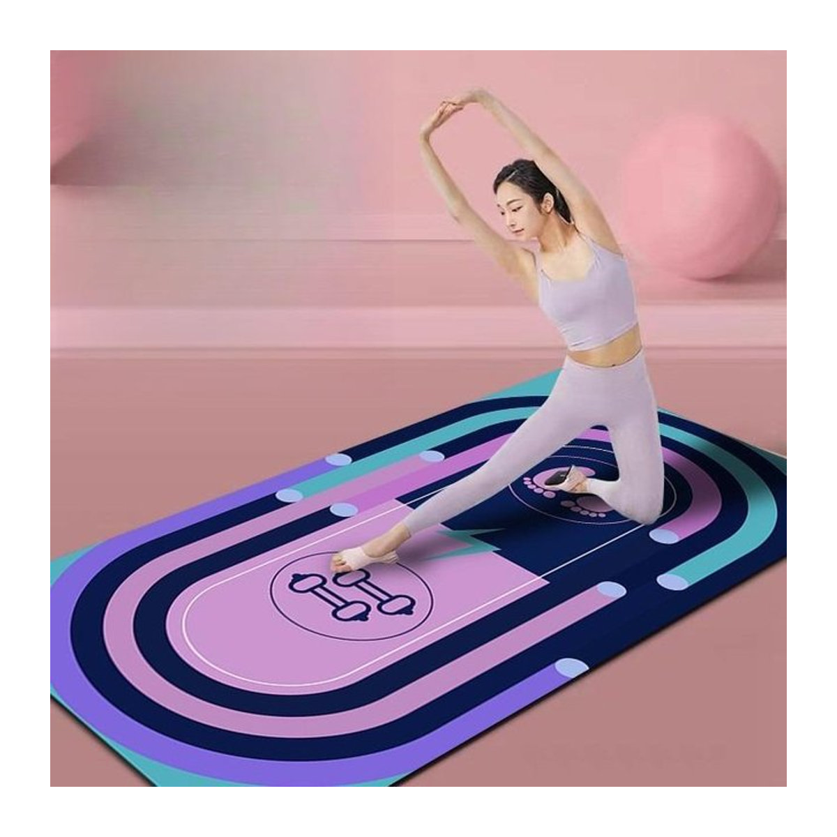 Lodestar Yoga-Teppichmatte mit buntem Ringmuster, doppelseitig stoßdämpfend und umweltfreundlich, B/B: 40 x 60 cm - Bild 1