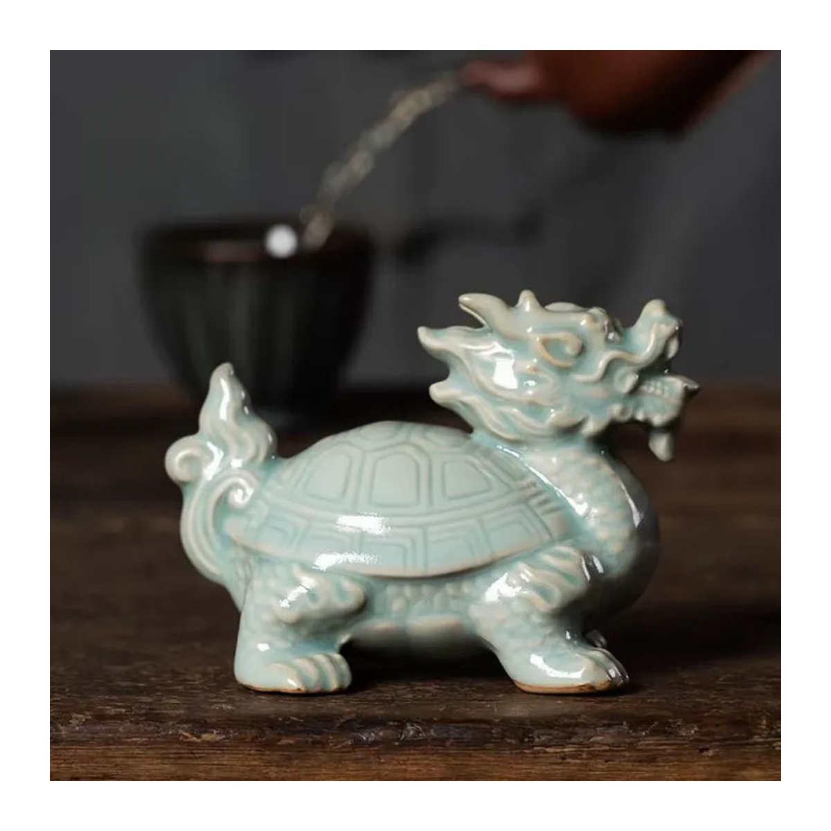 Longquan Celadon Drachenschildkröte aus Keramik in Grün als Teehaustier für die Gongfu-Teezeremonie und zur Dekoration von Heim oder Schreibtisch - Bild 2