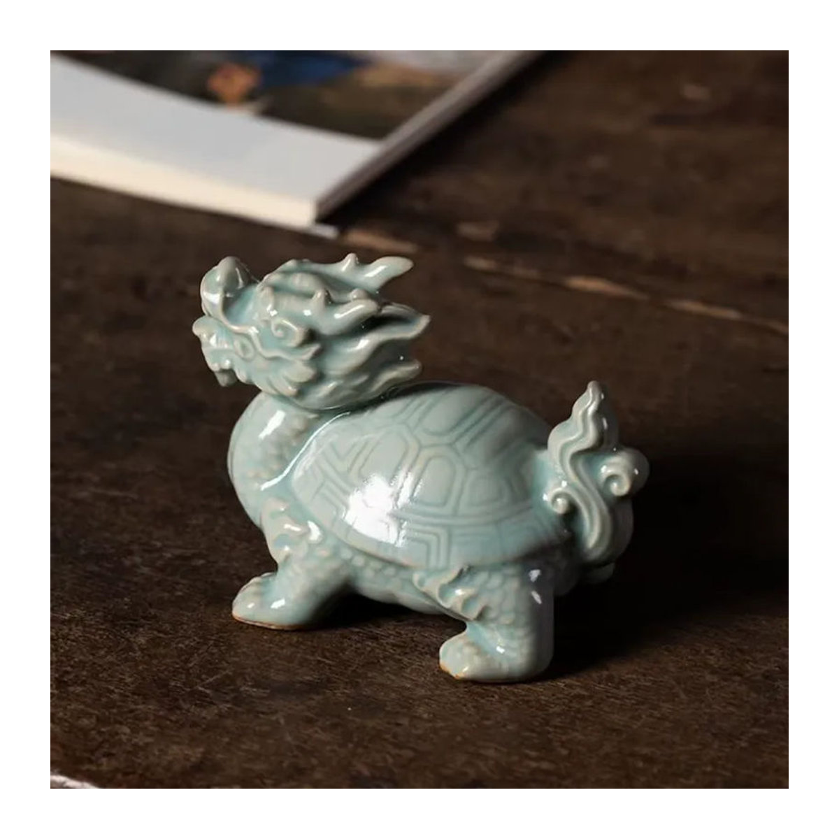 Longquan Celadon Drachenschildkröte aus Keramik in Grün als Teehaustier für die Gongfu-Teezeremonie und zur Dekoration von Heim oder Schreibtisch - Bild 5