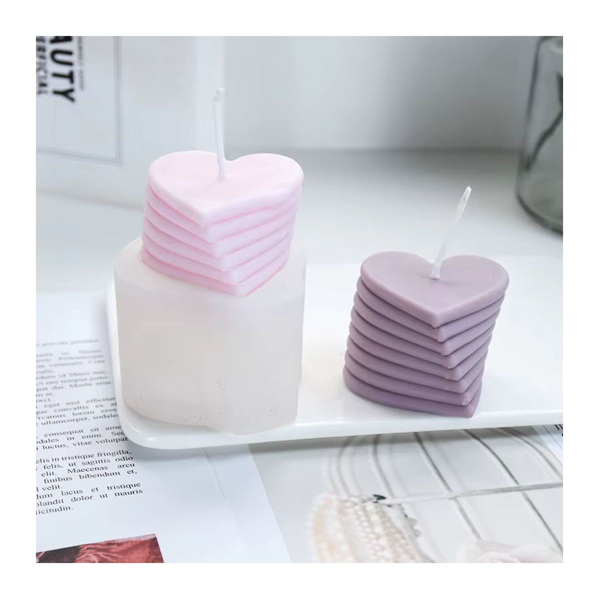LONTL Herzförmige Aromatische Kerze in Rosa für Valentinstag und Dekoration - Bild 2