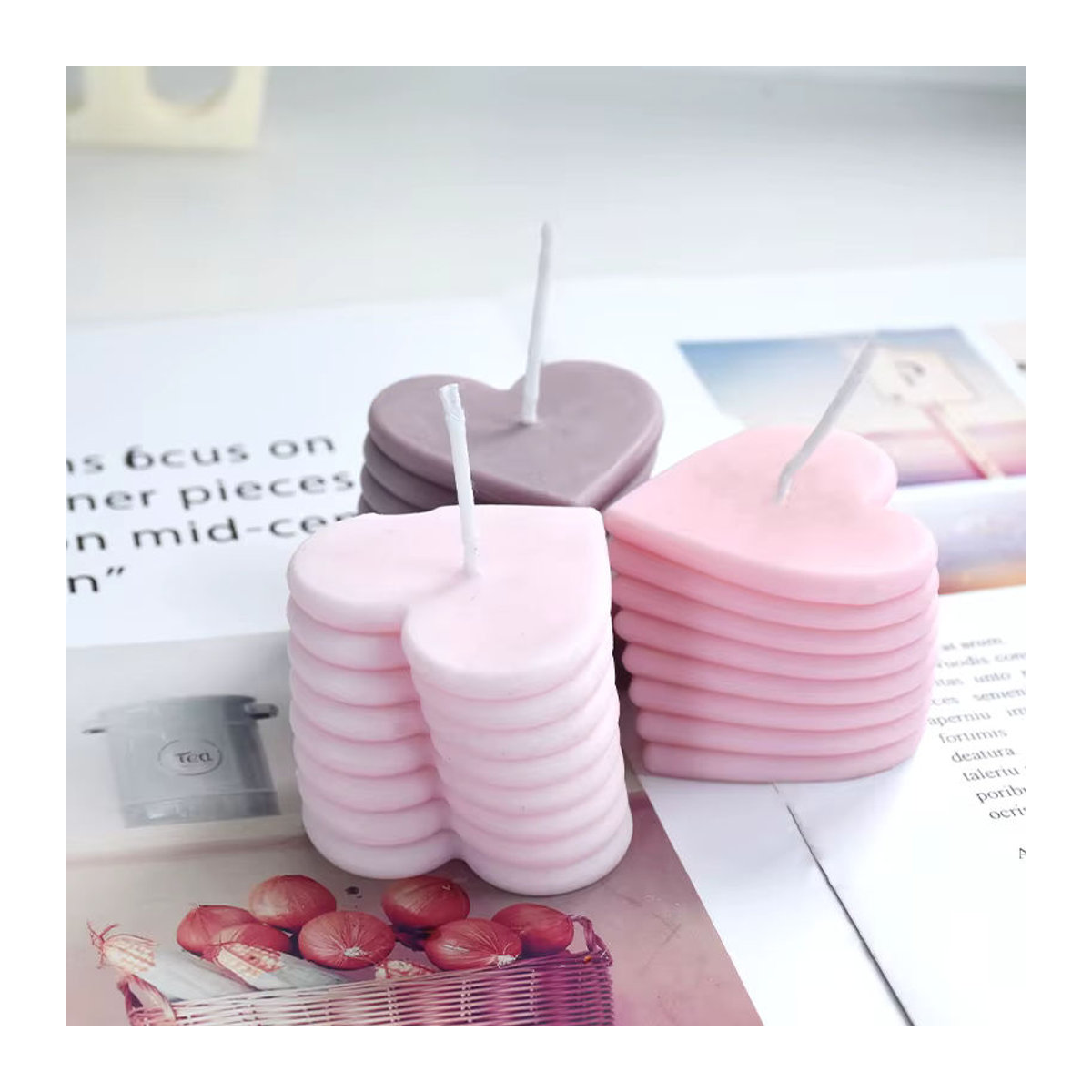 LONTL Herzförmige Aromatische Kerze in Rosa für Valentinstag und Dekoration - Bild 4