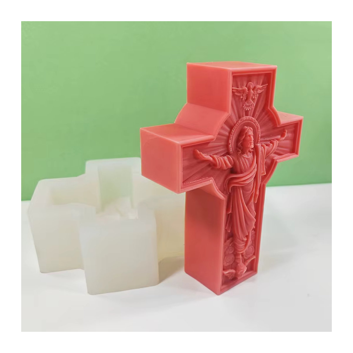 LONTL Silikonform für Jesus-Kreuz-Statue zur Herstellung von religiöser Dekoration aus Gips, Beton oder Kunstharz in Rot - Bild 1