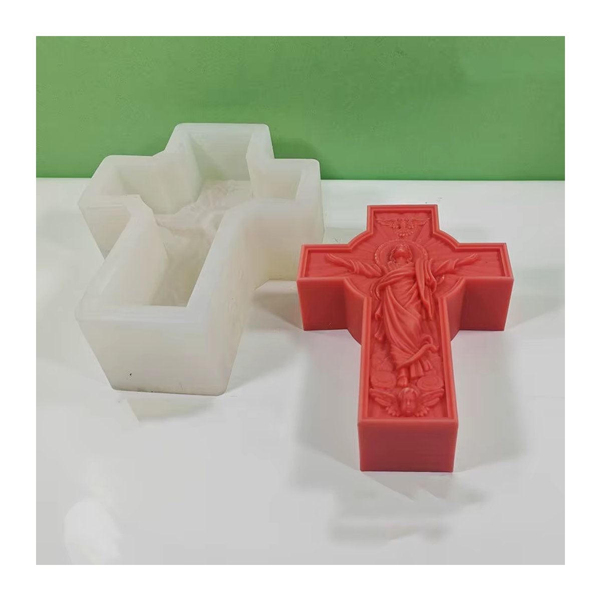 LONTL Silikonform für Jesus-Kreuz-Statue zur Herstellung von religiöser Dekoration aus Gips, Beton oder Kunstharz in Rot - Bild 2