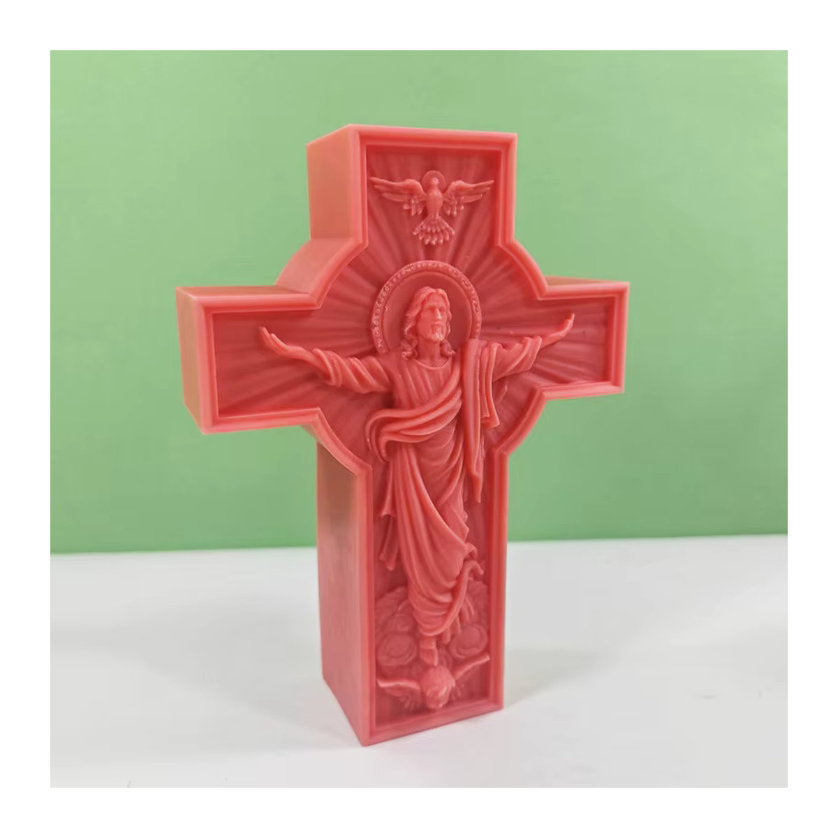 LONTL Silikonform für Jesus-Kreuz-Statue zur Herstellung von religiöser Dekoration aus Gips, Beton oder Kunstharz in Rot - Bild 3