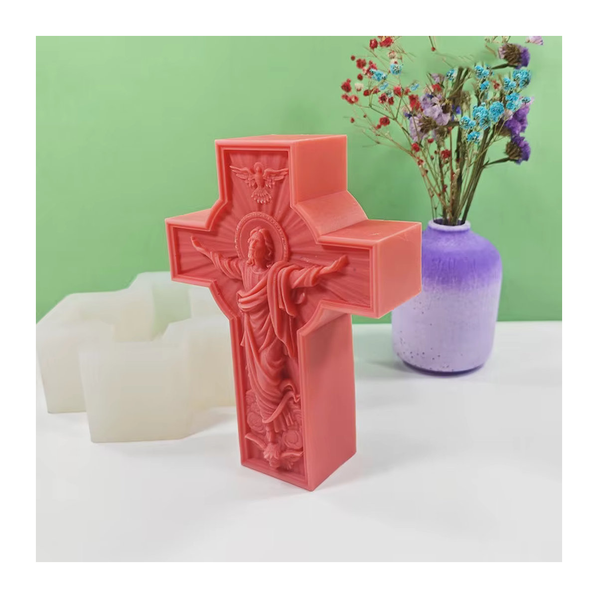 LONTL Silikonform für Jesus-Kreuz-Statue zur Herstellung von religiöser Dekoration aus Gips, Beton oder Kunstharz in Rot - Bild 4