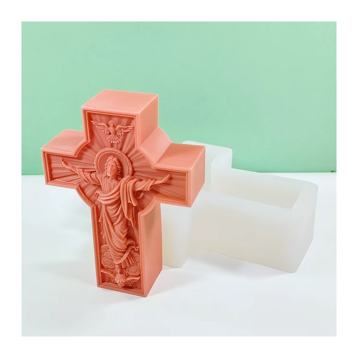 LONTL Silikonform für Jesus-Kreuz-Statue zur Herstellung von religiöser Dekoration aus Gips, Beton oder Kunstharz in Rot - Bild 5