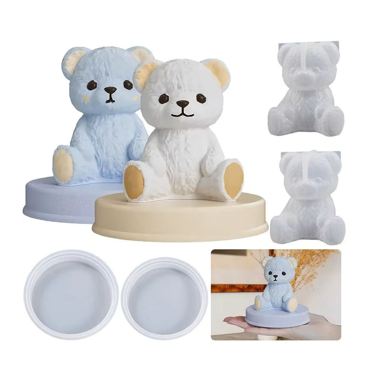 LONTL Silikonform Lächelnder Teddybär für Kerzen, Seife und Kunstharz in Weiß - Bild 2