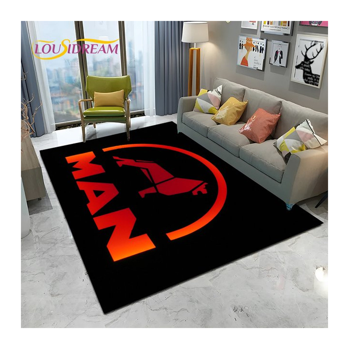 LOUSIDREAM LKW Logo Serie 3D-Druck Teppich Schwarz für Wohnzimmer und Kinderzimmer rutschfest - Bild 1