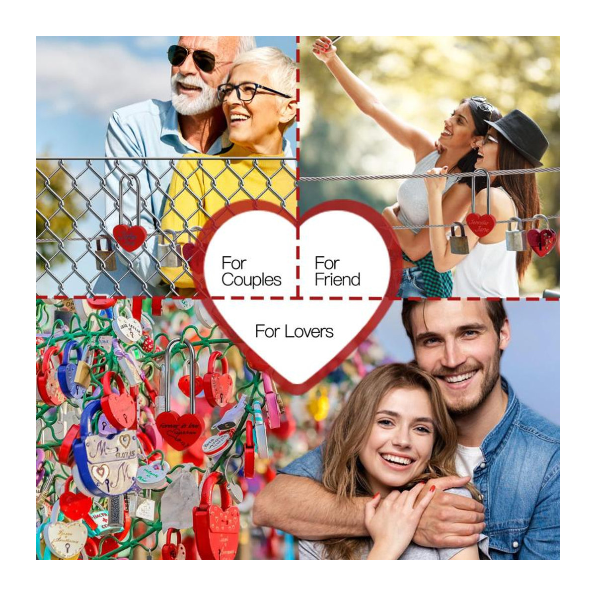 Love Home Garden Herz Vorhängeschloss Paar aus Metall in Gelb und Rosa für Verlobung, Hochzeit und Valentinstag - Bild 3