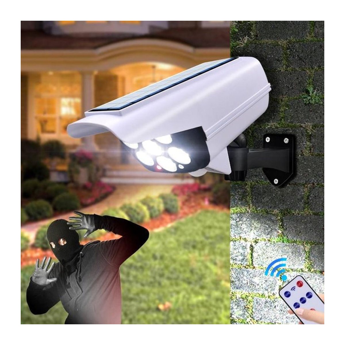 Love Home&Kitchen Solar-Außenstrahler mit Bewegungsmelder und Sicherheits-Dummy-Kamera, kabelloses Flutlicht mit 77 LED-Lampen in Kaltweiß, IP65 wasserdicht, Weiß - Bild 1