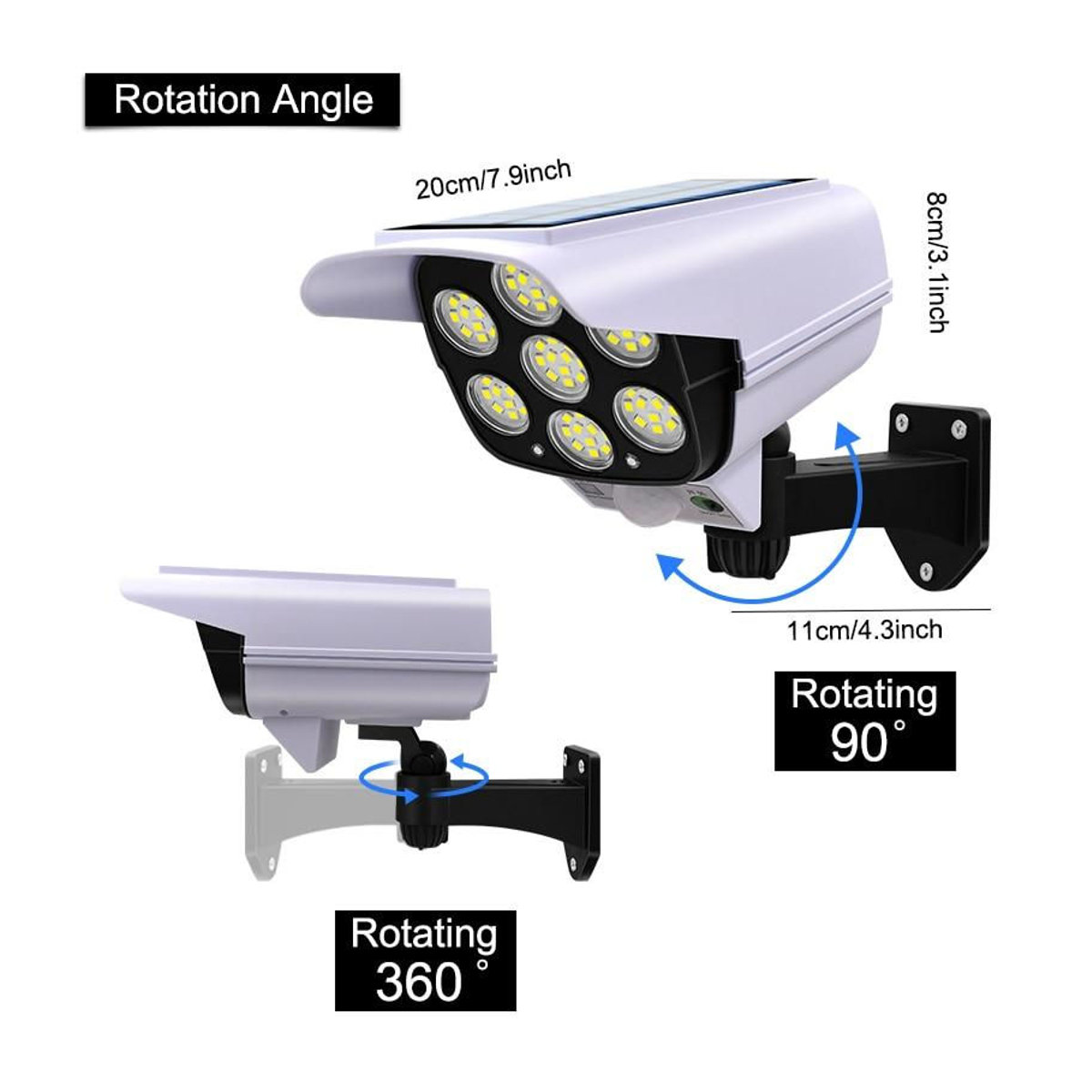 Love Home&Kitchen Solar-Außenstrahler mit Bewegungsmelder und Sicherheits-Dummy-Kamera, kabelloses Flutlicht mit 77 LED-Lampen in Kaltweiß, IP65 wasserdicht, Weiß - Bild 4
