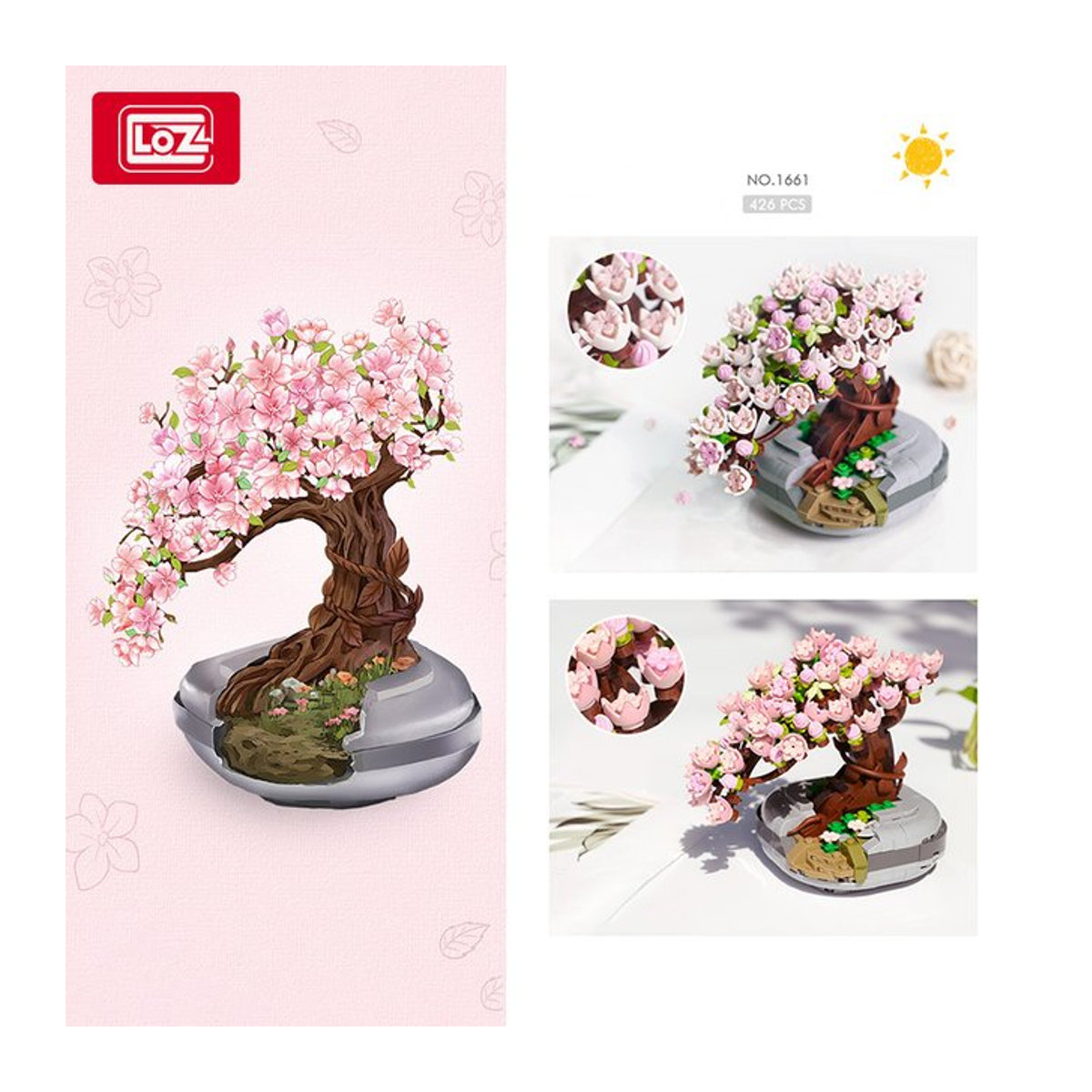 LOZ Baustein Set Pflanze Serie Simulation Sukkulenten und Kirschbaum Modell in Rosa als Dekoration und Spielzeug für Kinder - Bild 1