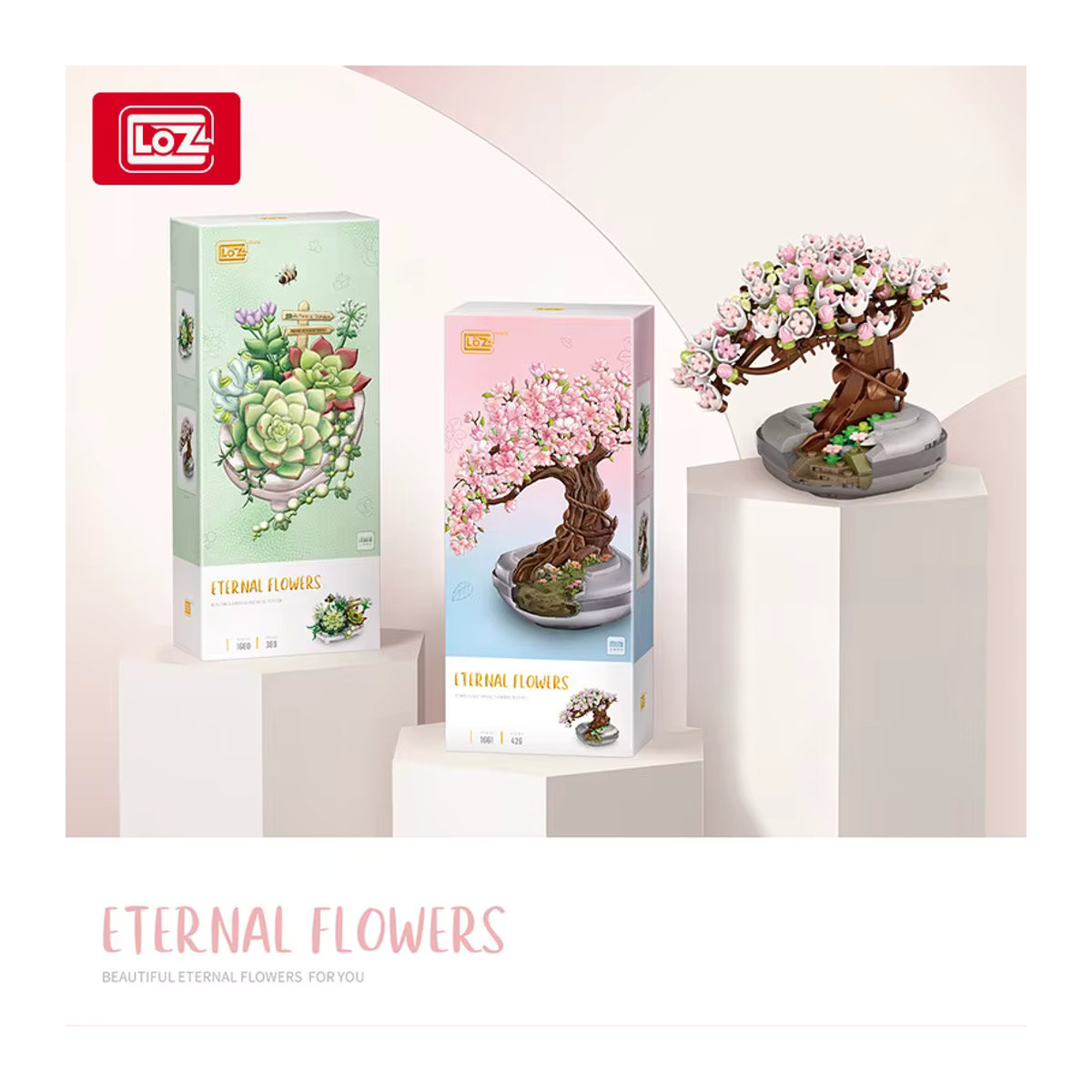LOZ Baustein Set Pflanze Serie Simulation Sukkulenten und Kirschbaum Modell in Rosa als Dekoration und Spielzeug für Kinder - Bild 3